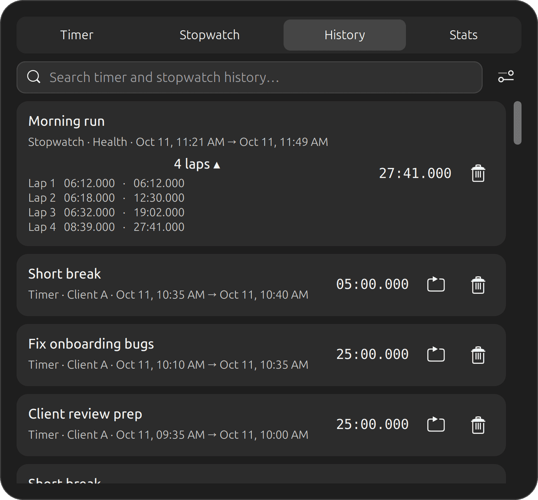 The PanelMate History tab