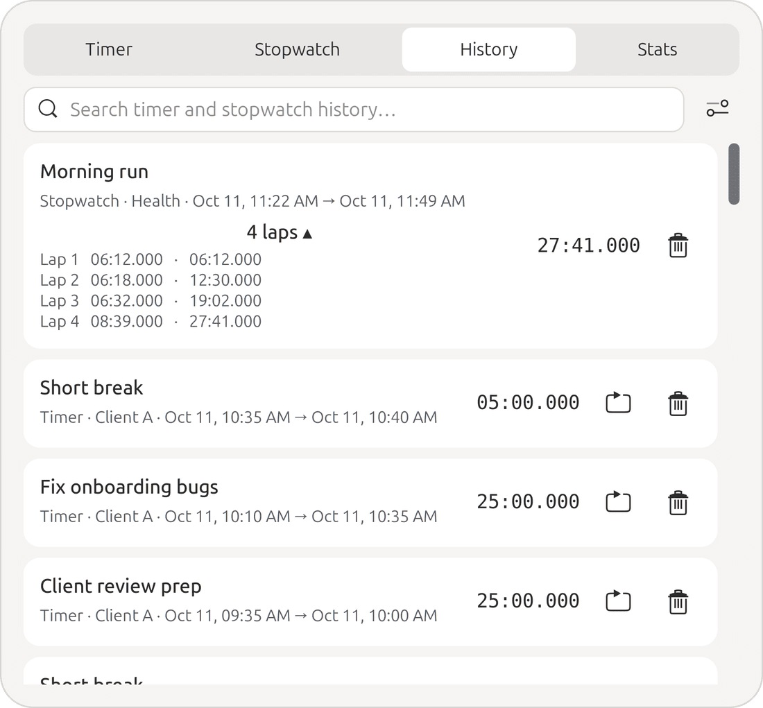 The PanelMate History tab