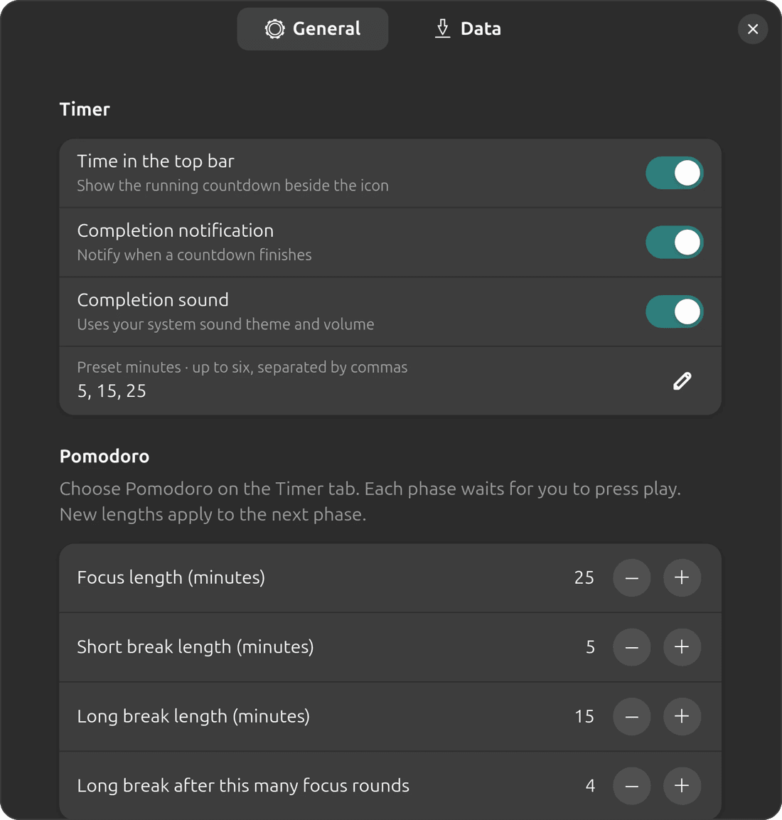 The PanelMate Preferences view