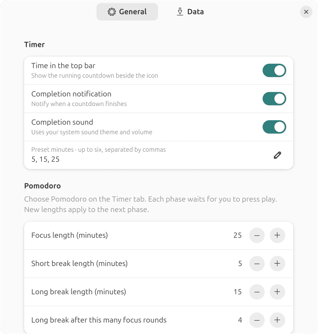 The PanelMate Preferences view