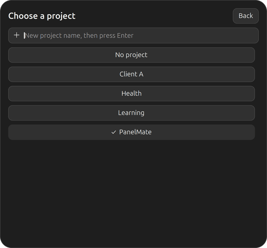 The PanelMate Projects view