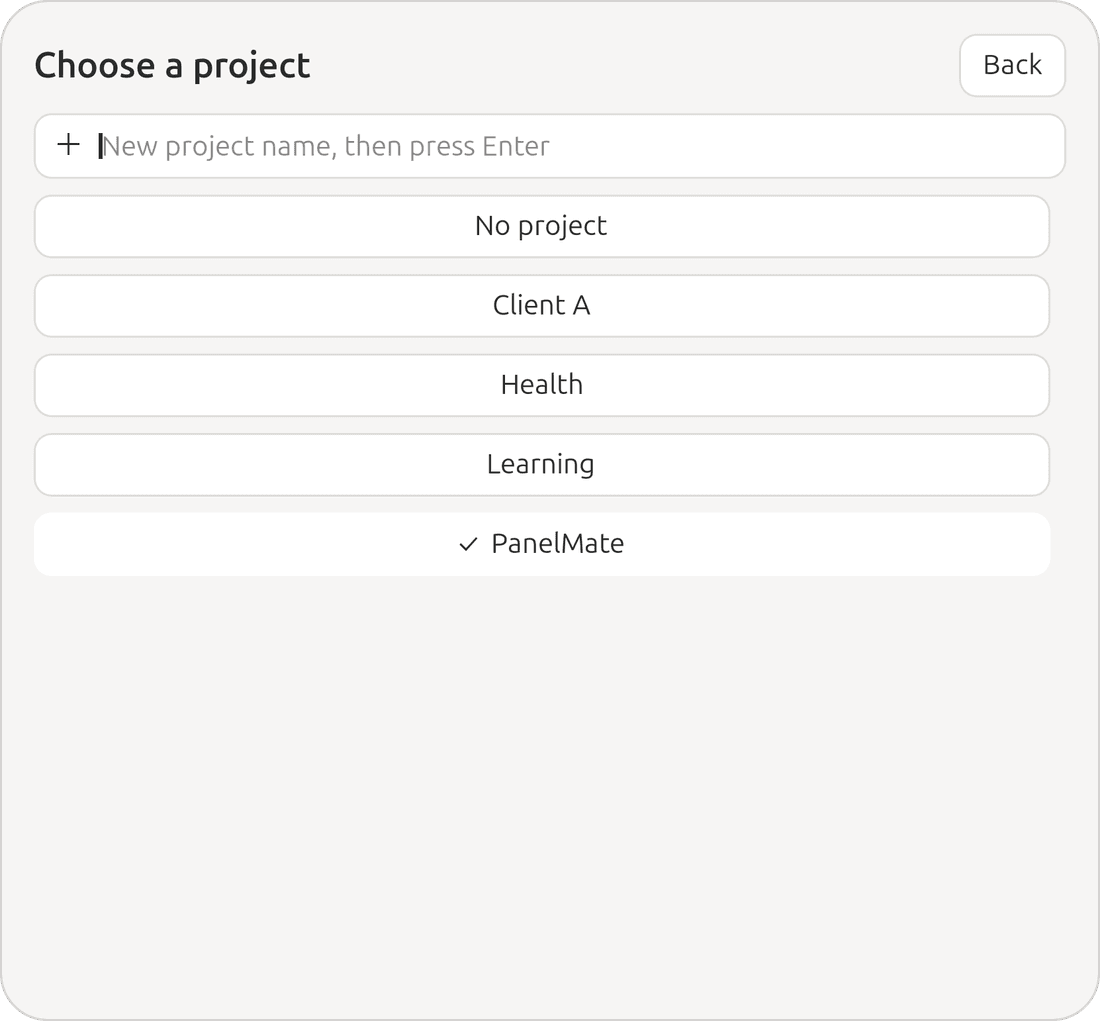 The PanelMate Projects view
