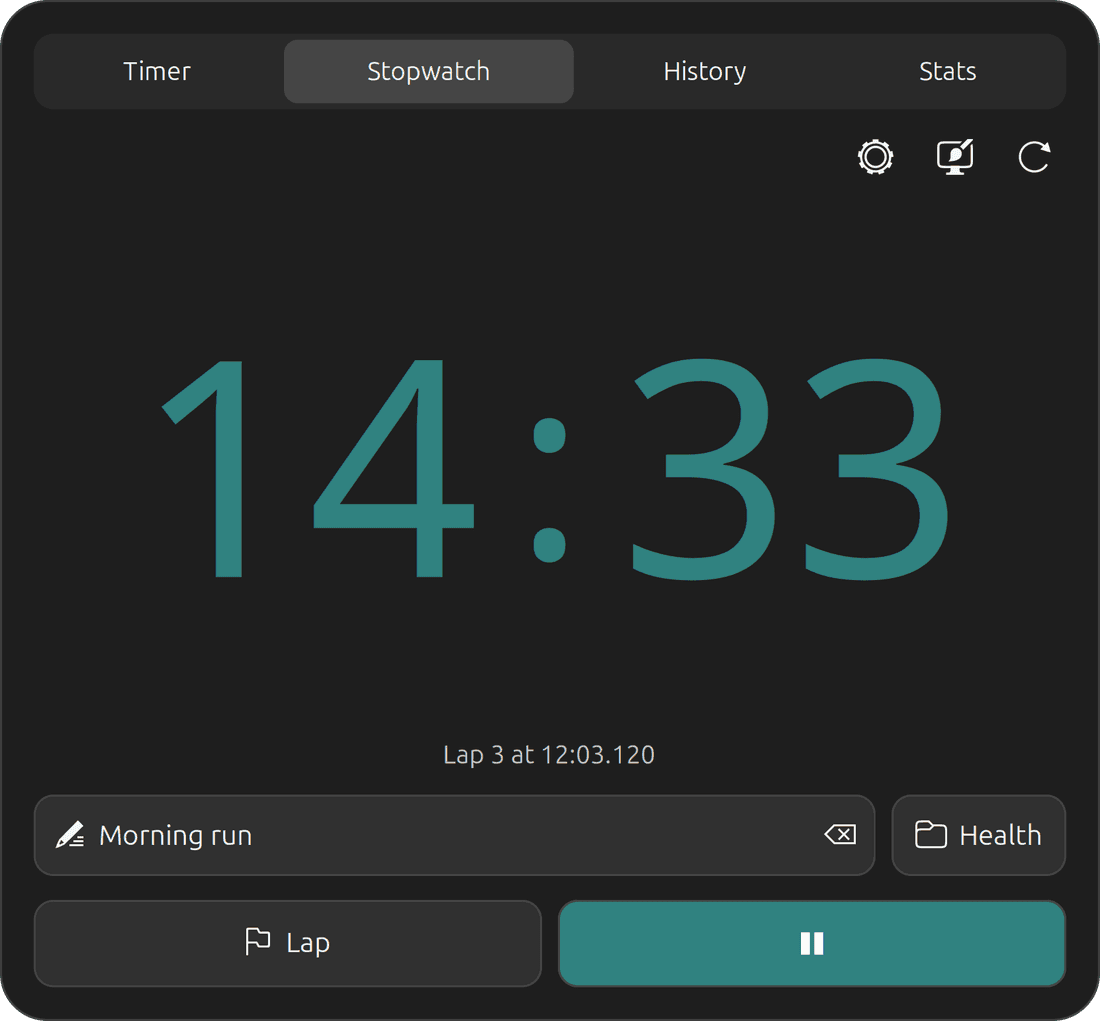 The PanelMate Stopwatch tab