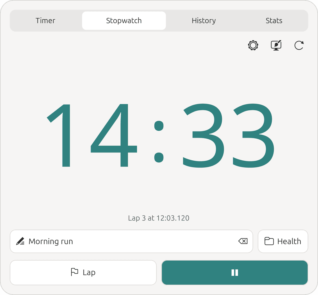 The PanelMate Stopwatch tab